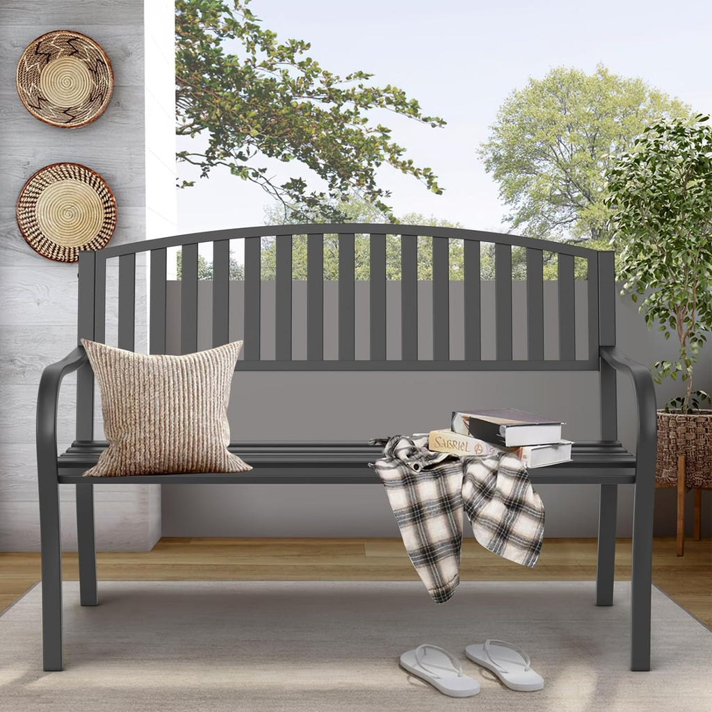 50'' Weatherproof Cast Iron Metal Outdoor Bench J85598