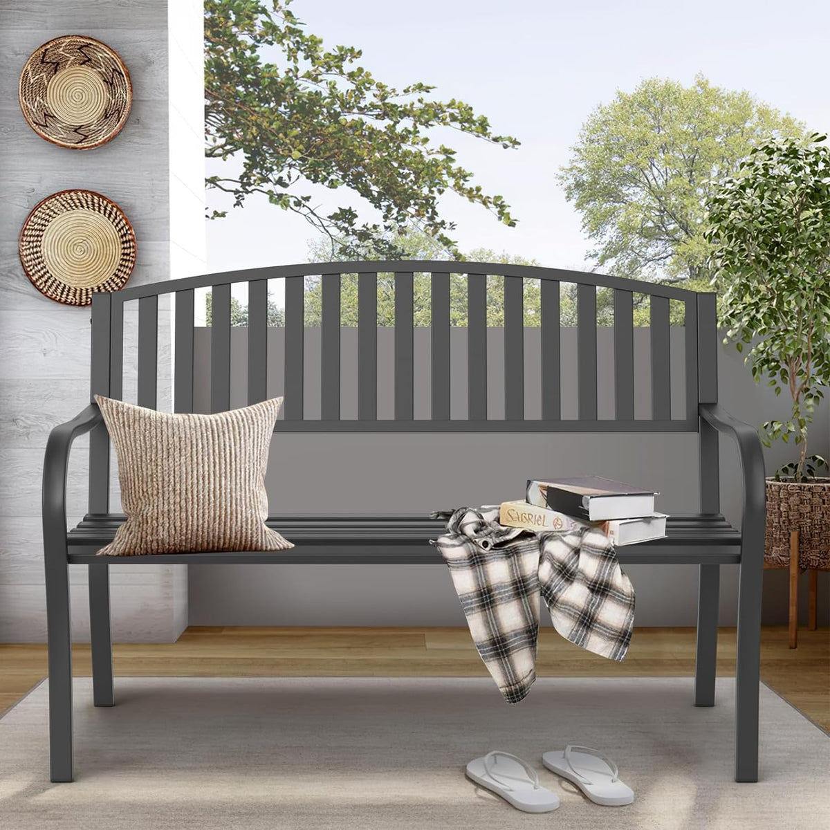 50'' Weatherproof Cast Iron Metal Outdoor Bench J85598