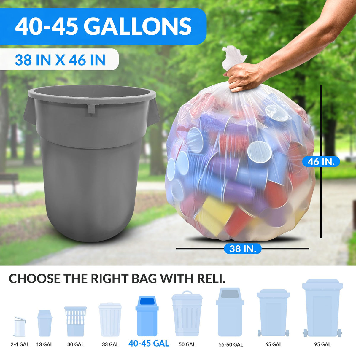 40 to 45 Gallon Heavy Duty Trash Bags J934658