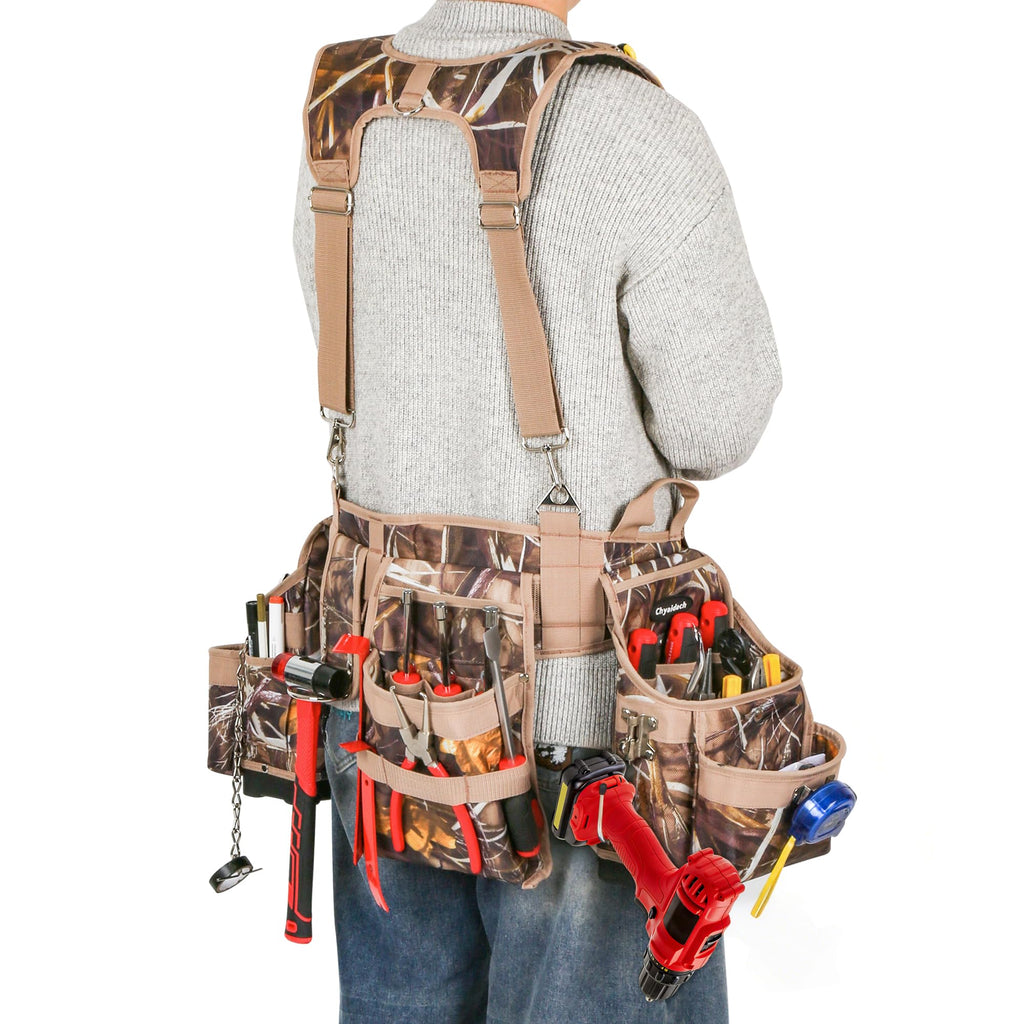 Camo 7 Piece Tool Belts with Suspenders and Pouches S7782