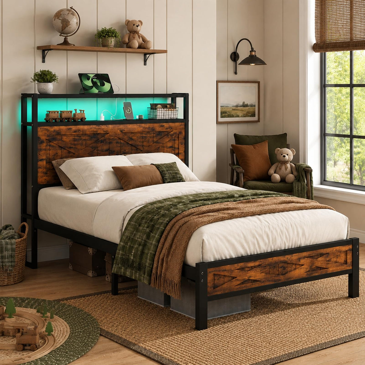 Twin Metal Bed Frame with Storage Headboard G4583