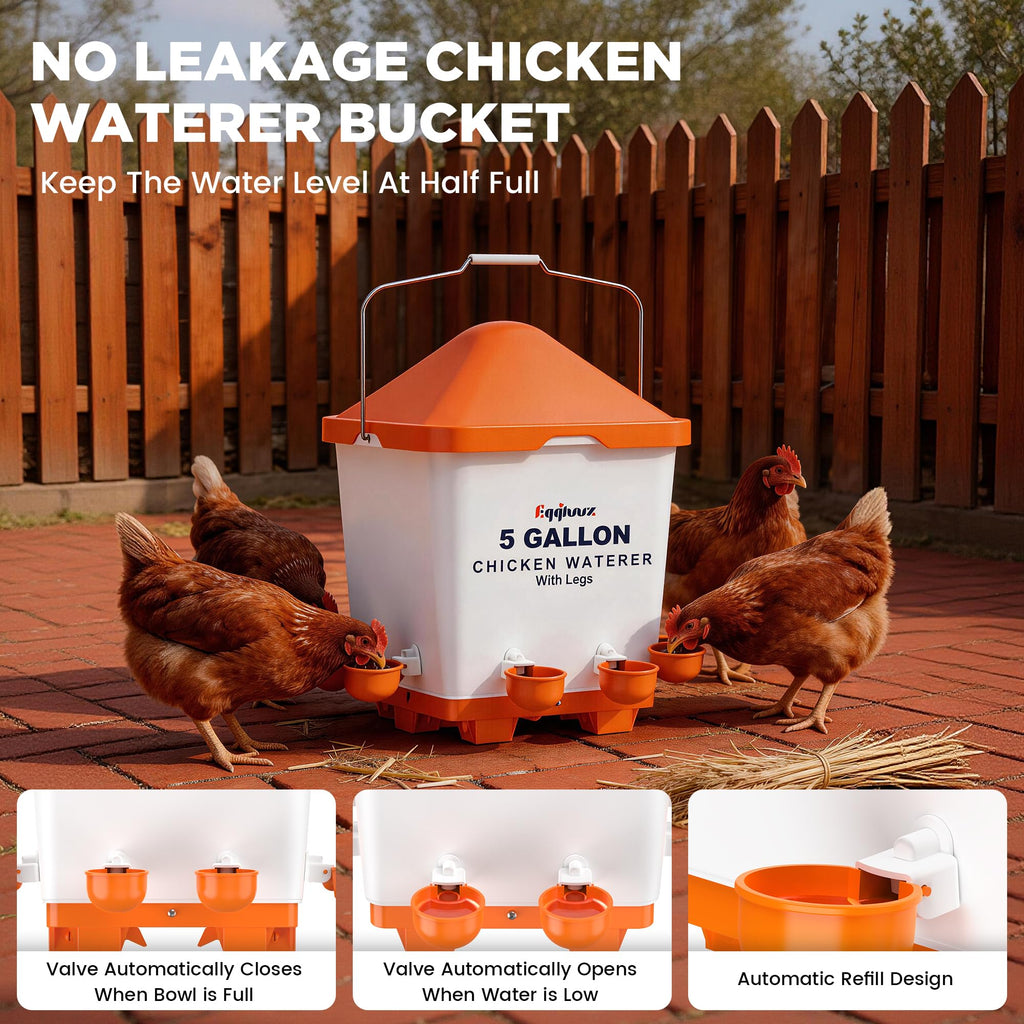 5 Gallons Chicken Waterer Bucket with Cups and Adjustable Legs K118