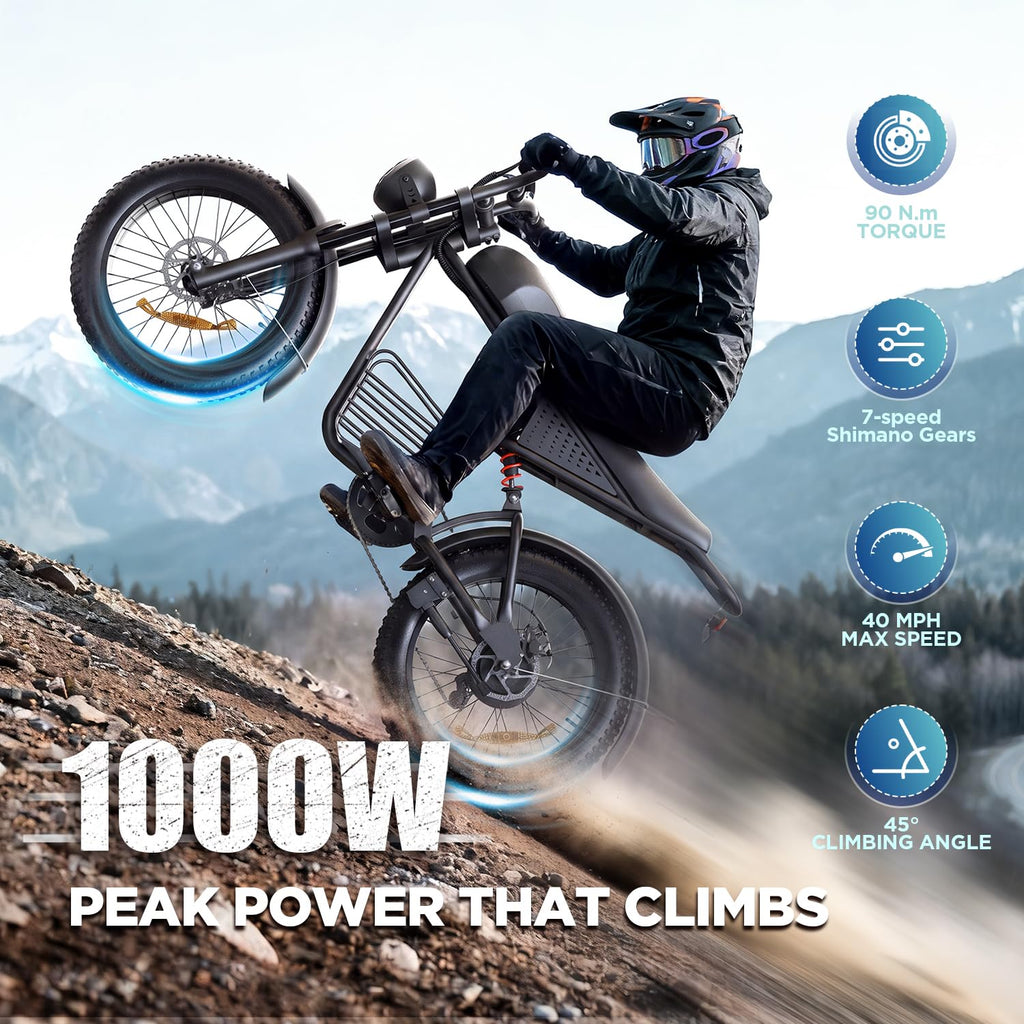 1000W Electric Bike 48V 15Ah 20" Fat Tire 7-Speed V268