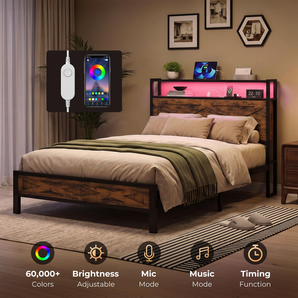 Twin Metal Bed Frame with Storage Headboard G4583