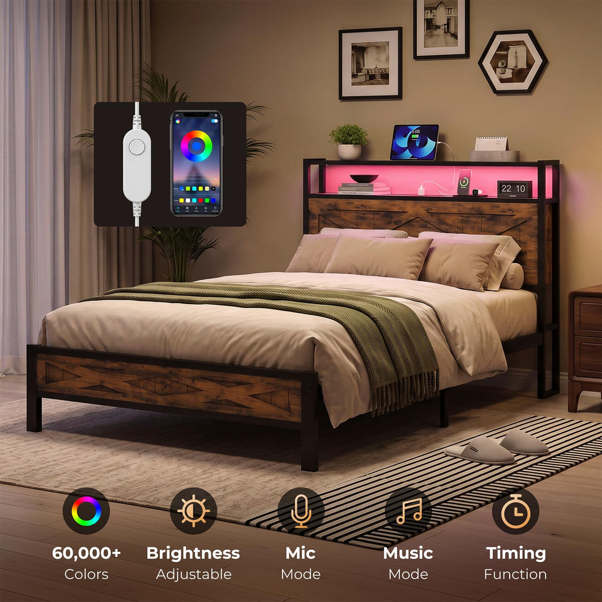 Twin Metal Bed Frame with Storage Headboard G4583
