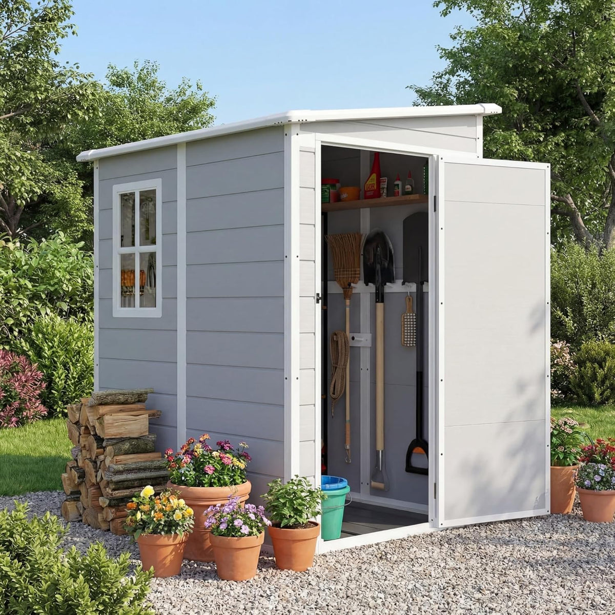 5 x 4 FT Plastic Outdoor Storage Shed with Floor B85428