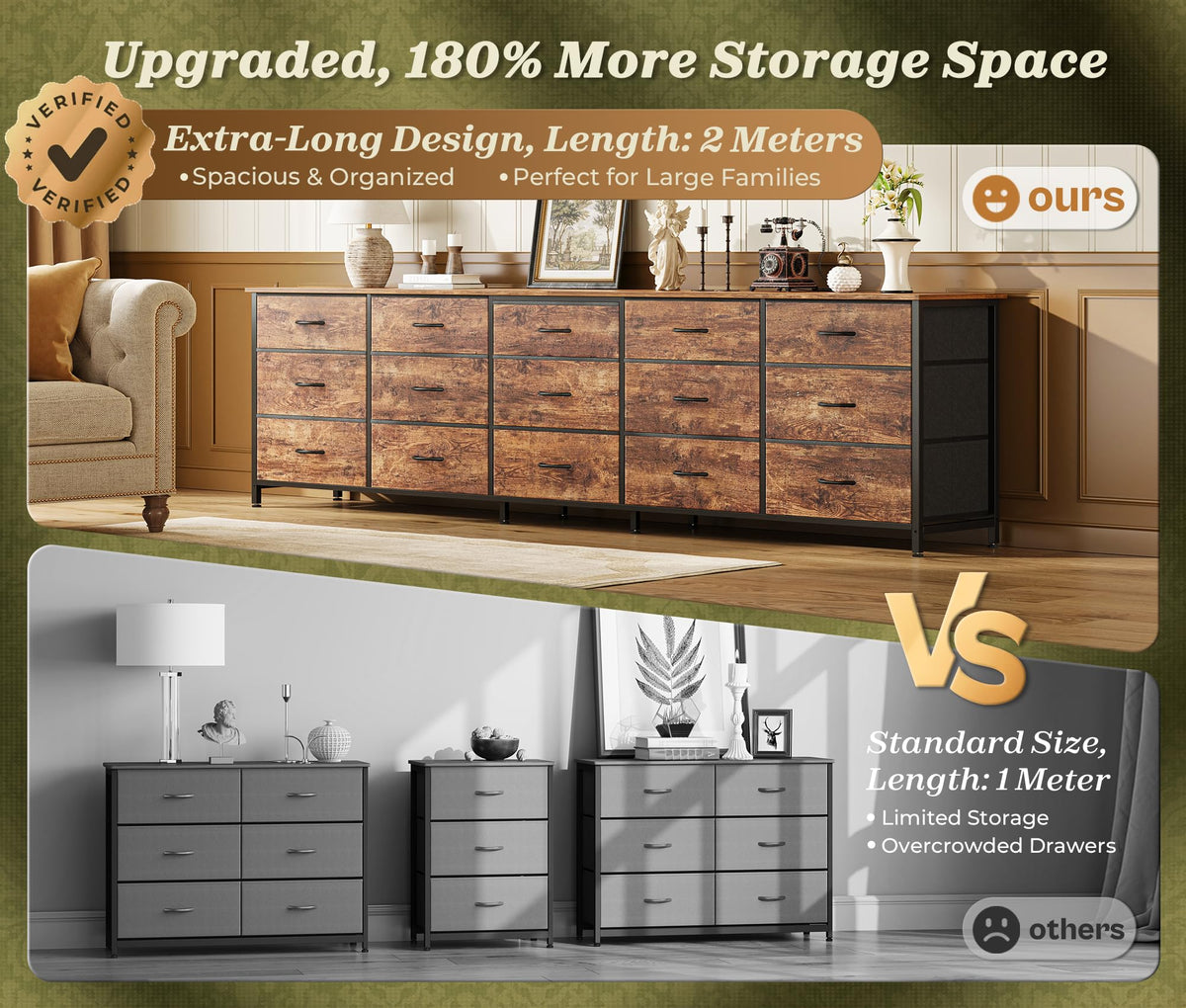 78.7 inch 15 Drawer Fabric Dresser N199