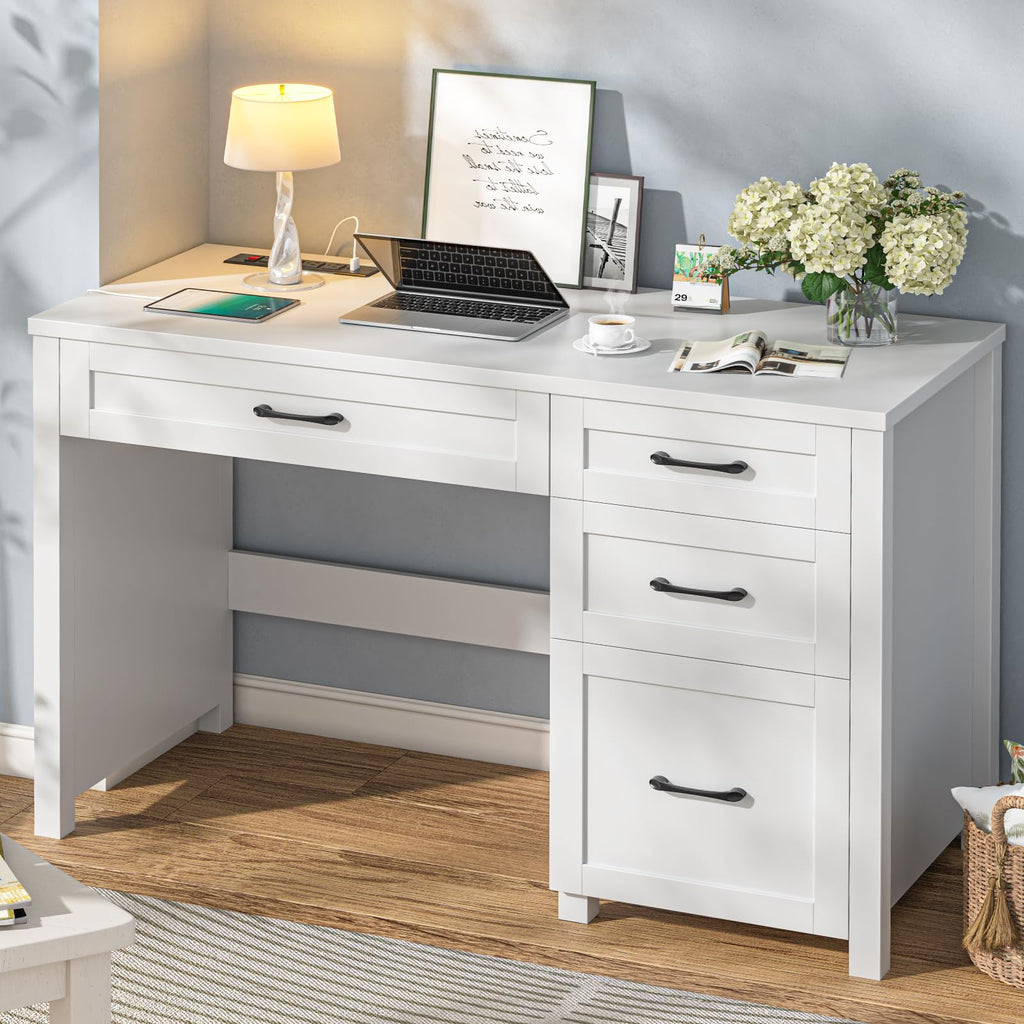 47" Cream White Executive Desk with File Drawer Y38332