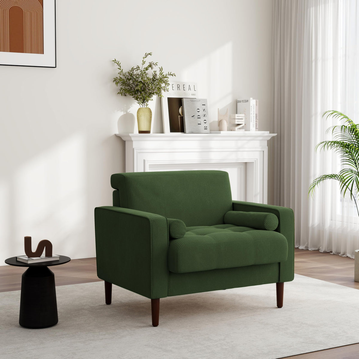 Set of 2 Green Corduroy Upholstered Accent Chairs K98439
