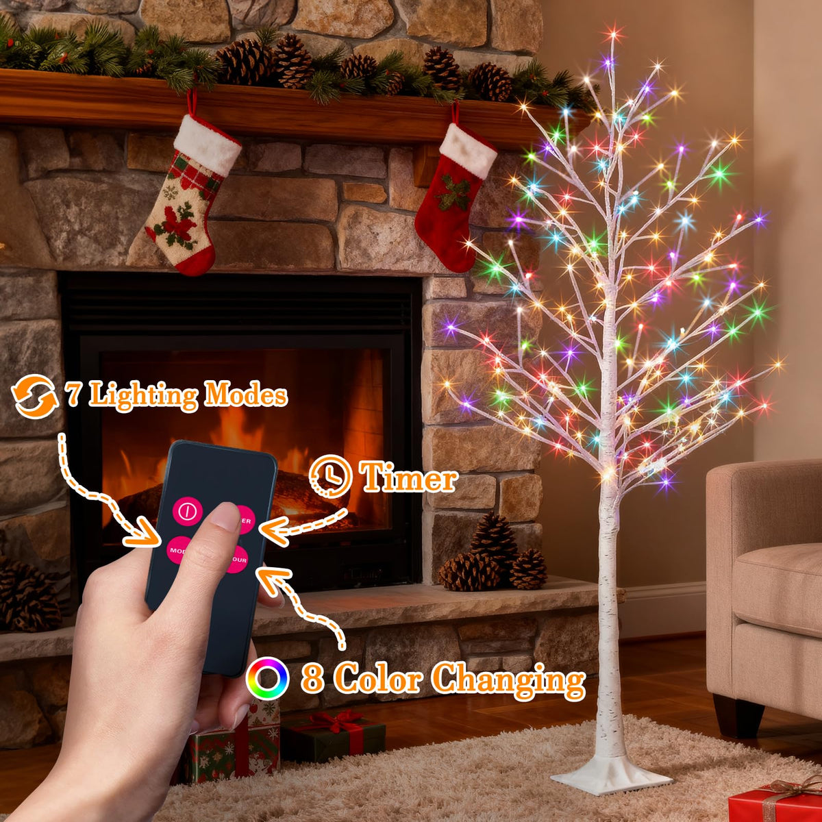 Multicolor Lighted Birch Tree 6FT S305751