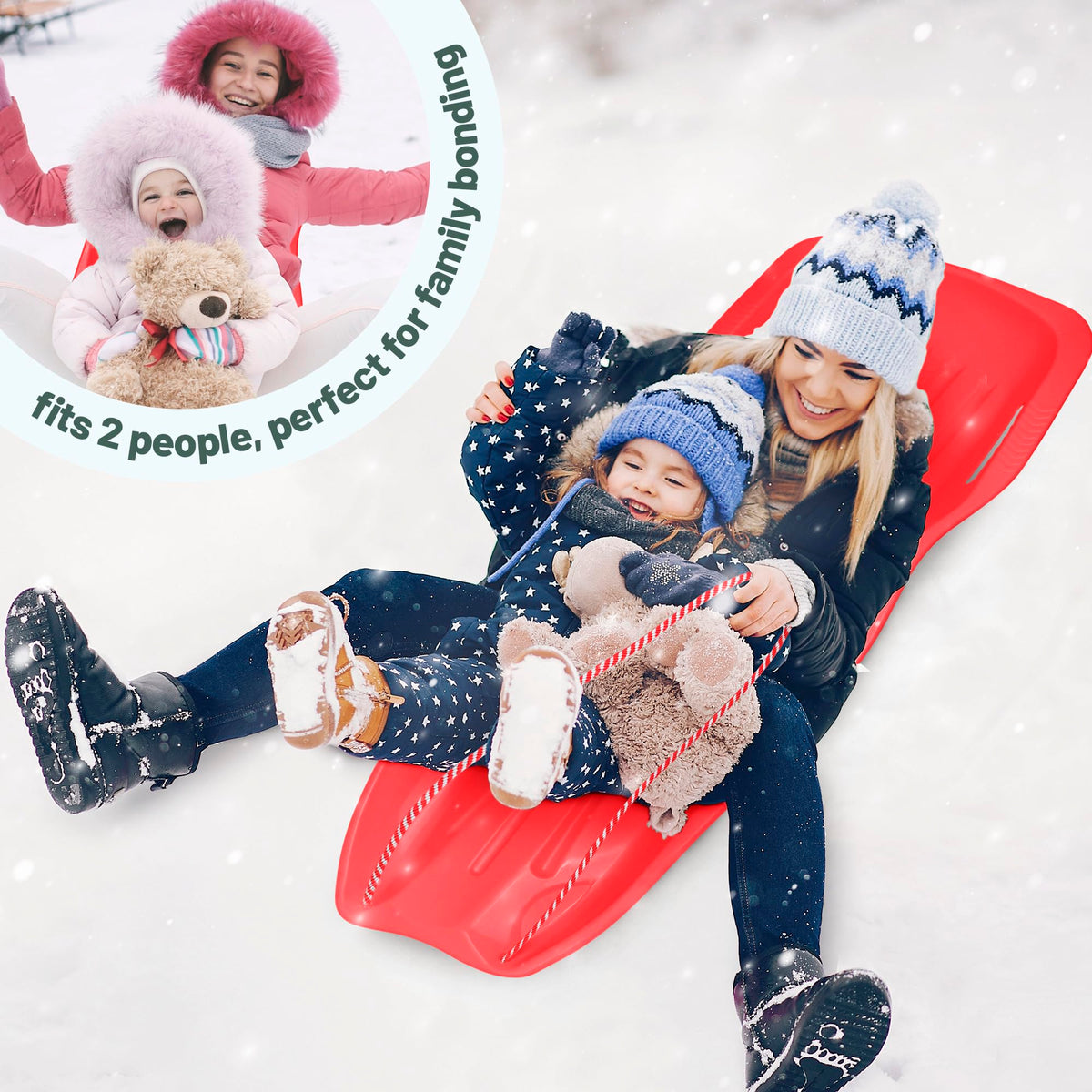 Plastic Toboggan Snow Sled with Pull Rope and Handles F58506