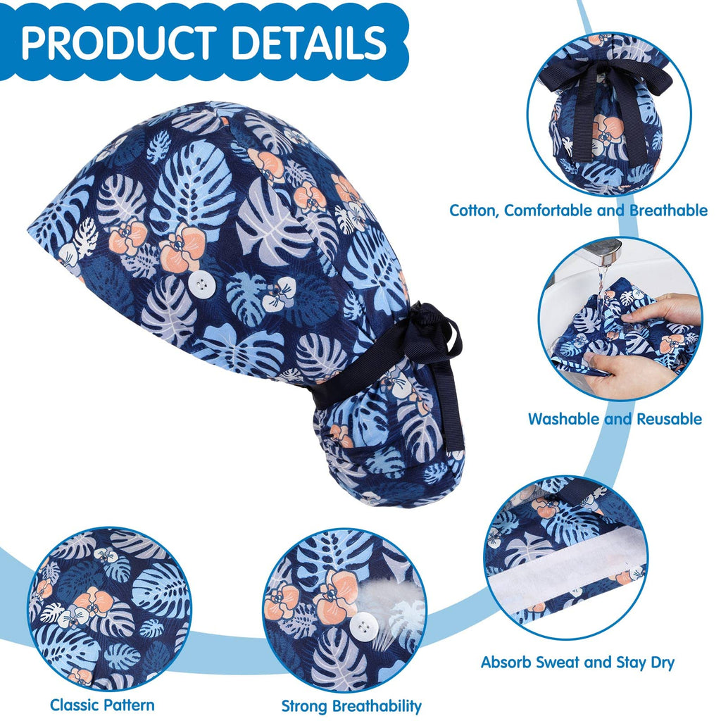 30 Pcs Scrub Caps with Buttons and Ribbon D1669