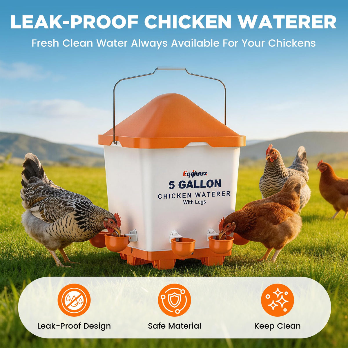 5 Gallons Chicken Waterer Bucket with Cups and Adjustable Legs K118