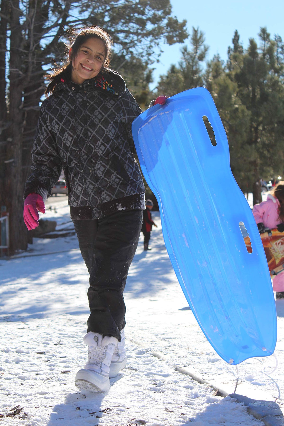 Plastic Toboggan Snow Sled with Pull Rope and Handles F58506