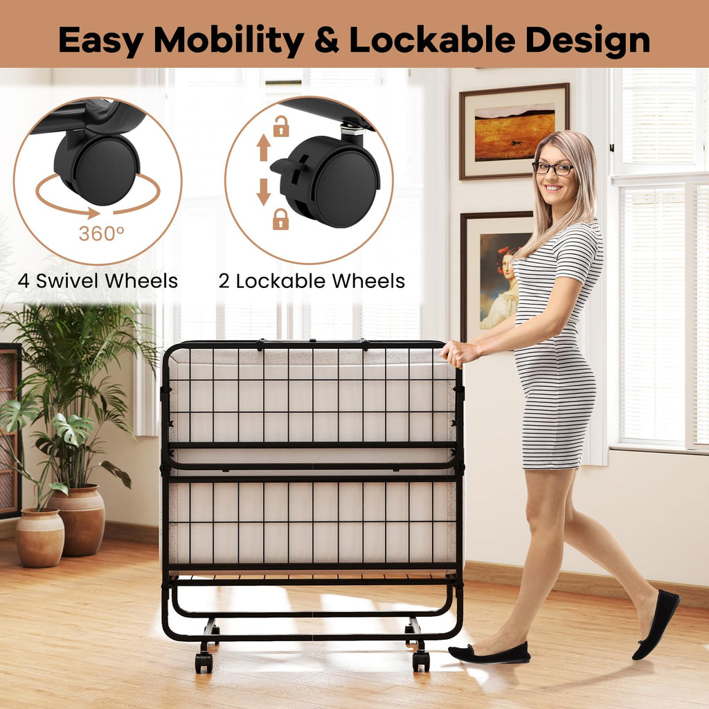 Twin Folding Bed with 5 Inch Mattress and Metal Frame A2631
