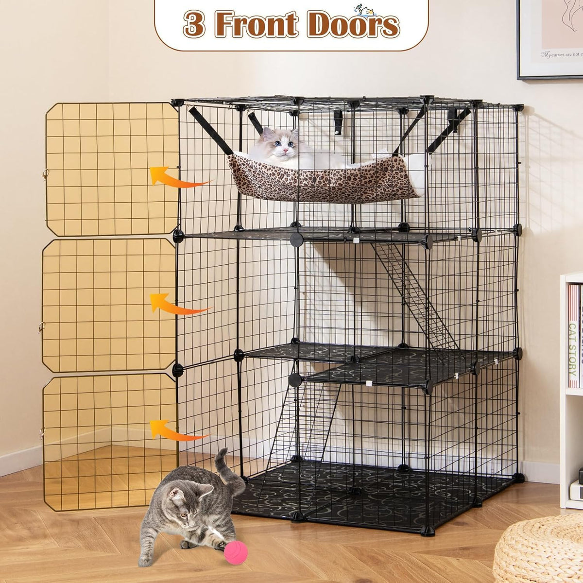 3-Tier Wire Metal Cat Enclosure with Hammock O162