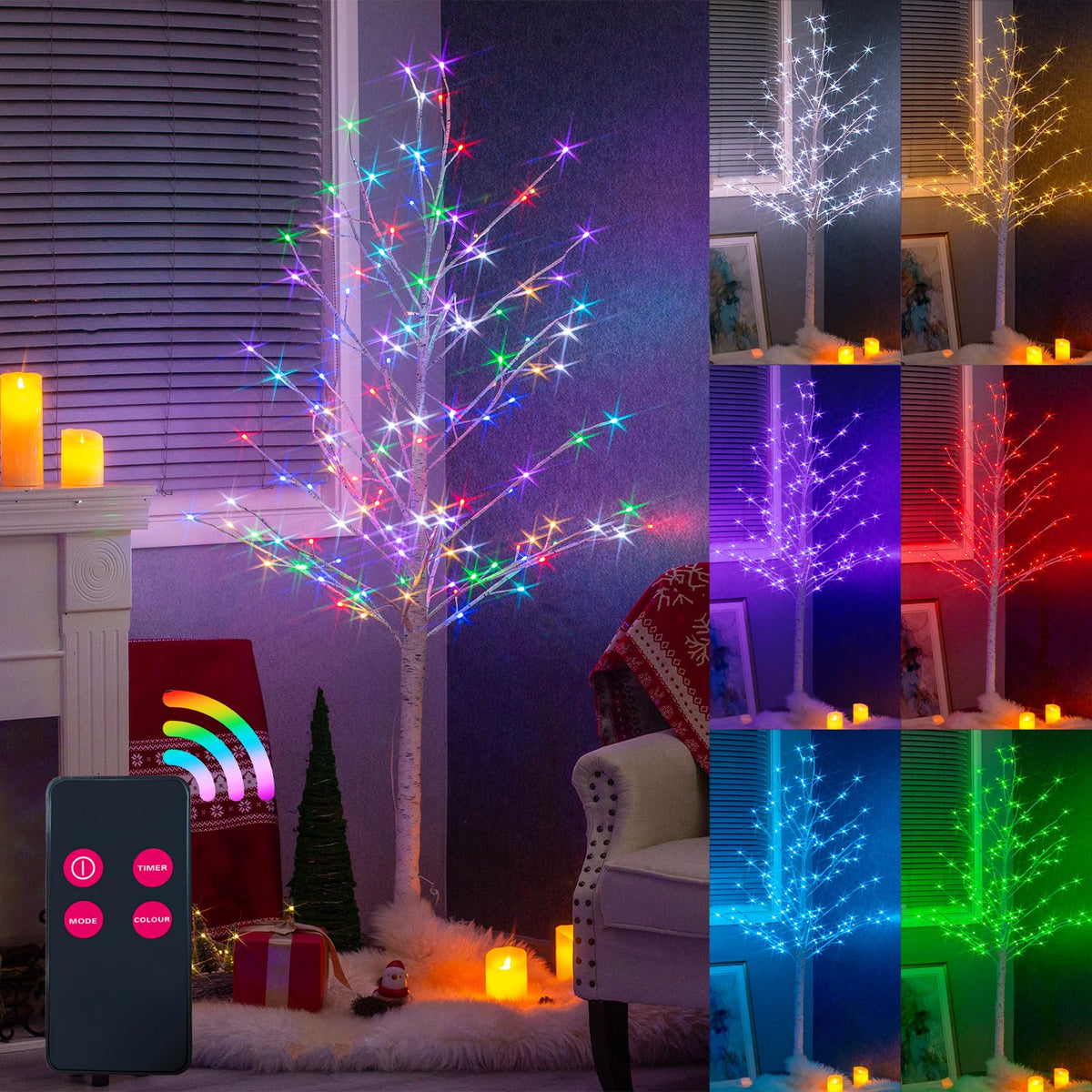 Multicolor Lighted Birch Tree 6FT S305751