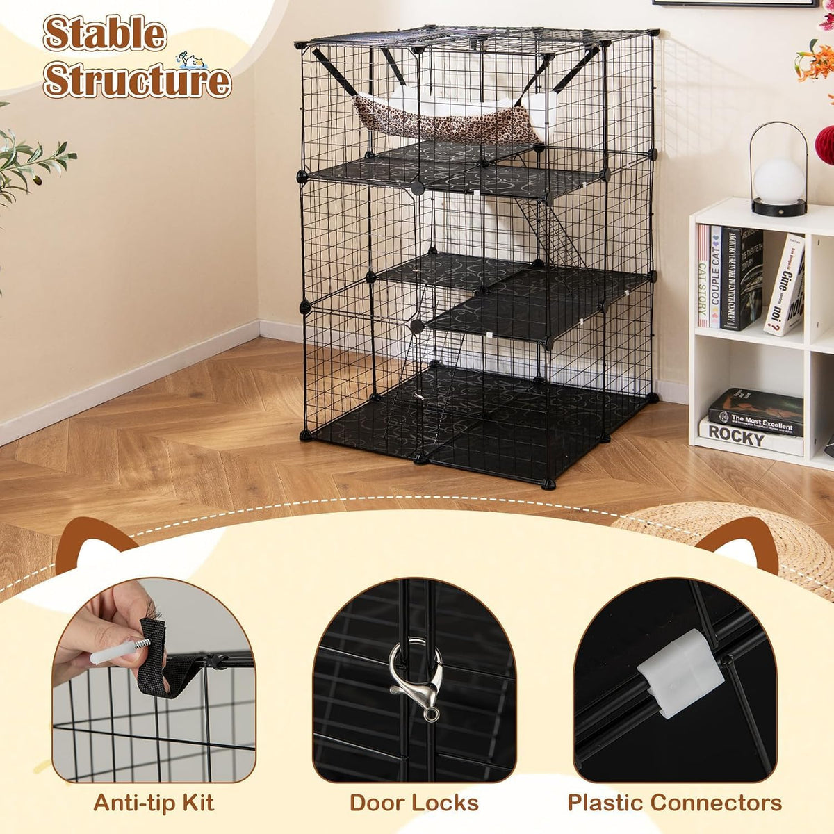 3-Tier Wire Metal Cat Enclosure with Hammock O162