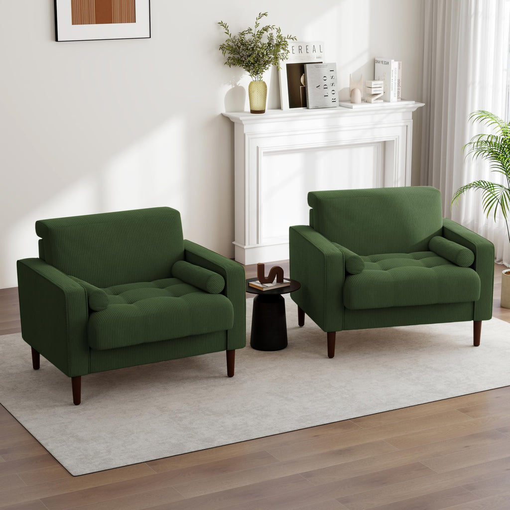 Set of 2 Green Corduroy Upholstered Accent Chairs K98439