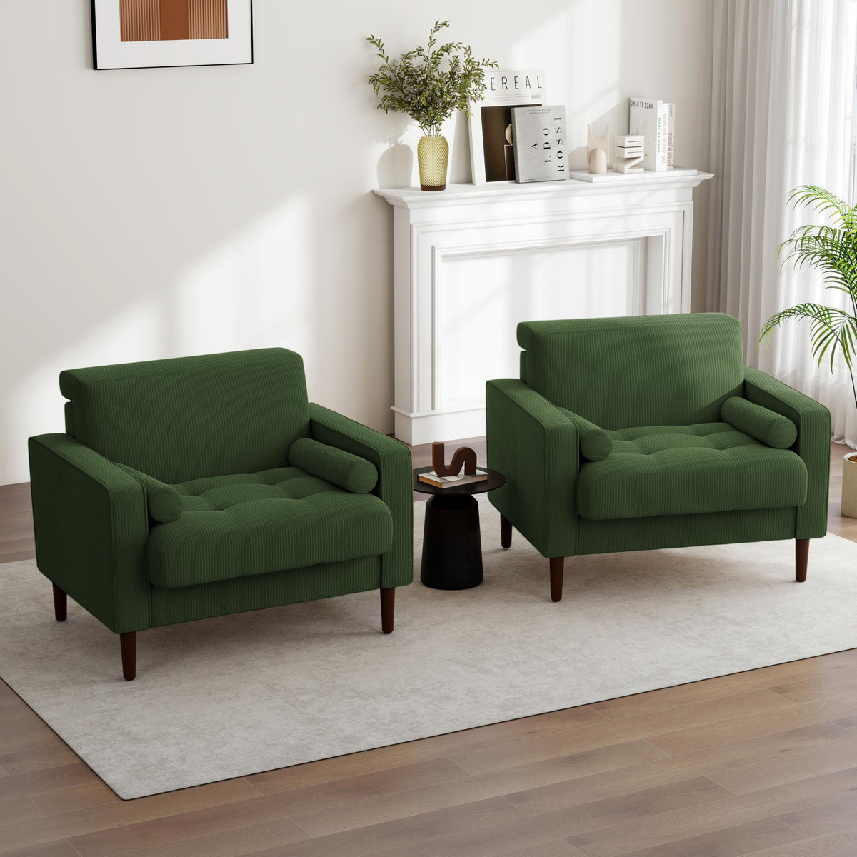 Set of 2 Green Corduroy Upholstered Accent Chairs K98439