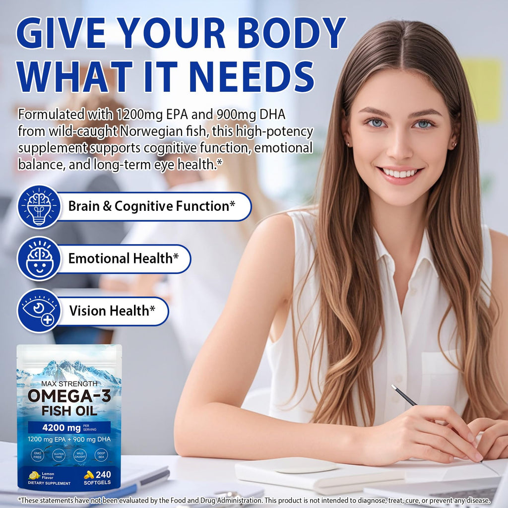 Omega 3 Fish Oil 4200mg 240 Softgels Lemon Flavor P993545