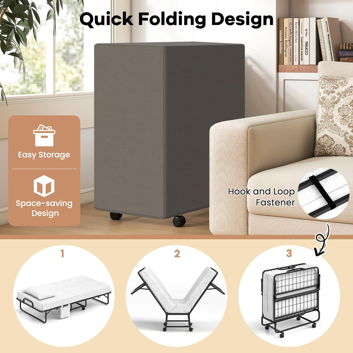 Twin Folding Bed with 5 Inch Mattress and Metal Frame A2631