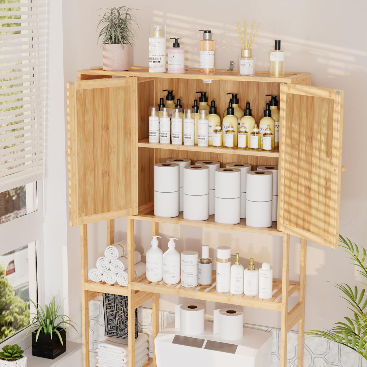 Bamboo Over-the-Toilet Storage Cabinet with Shelves F357