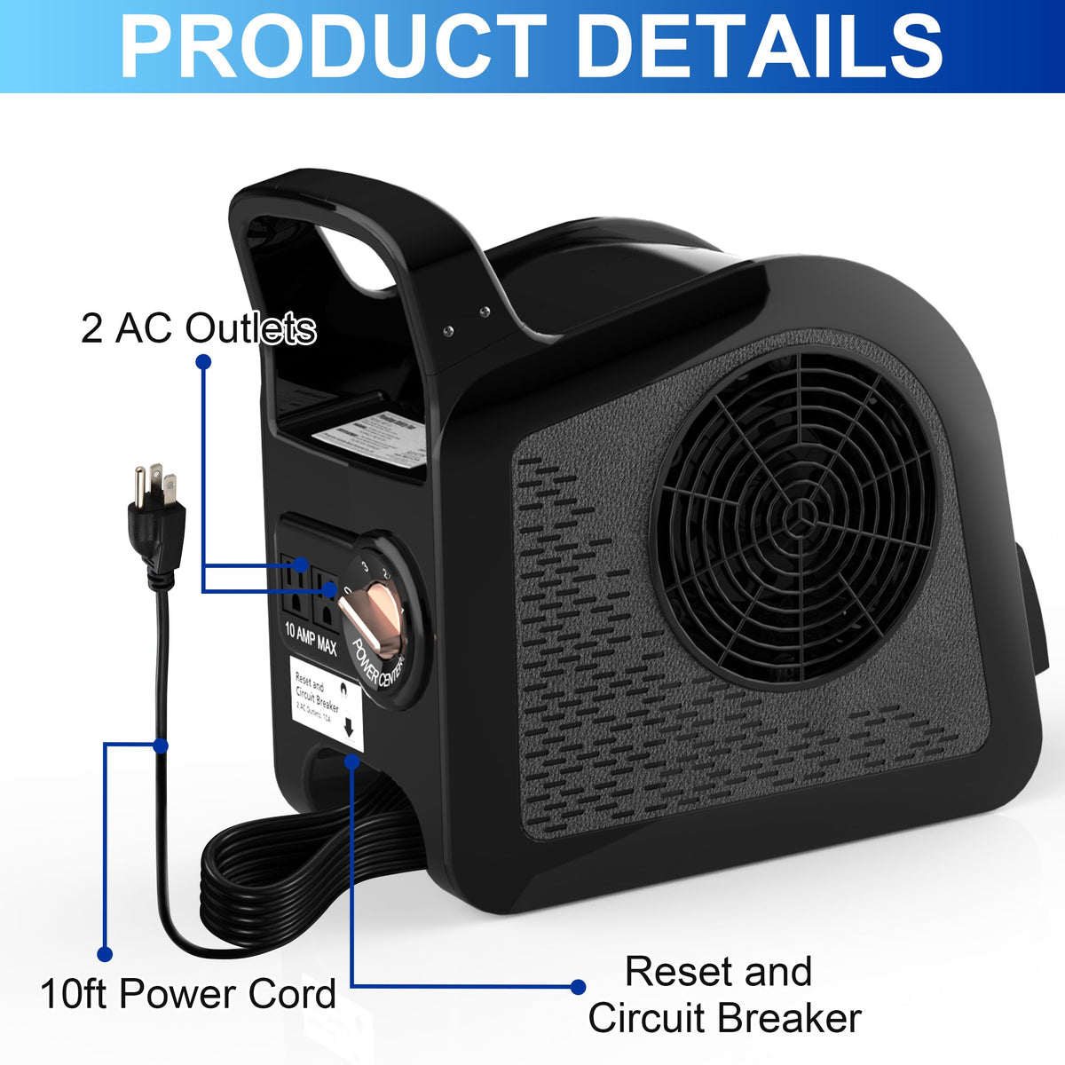 Portable High Velocity Floor Fan with 3 Speeds, Black K5944