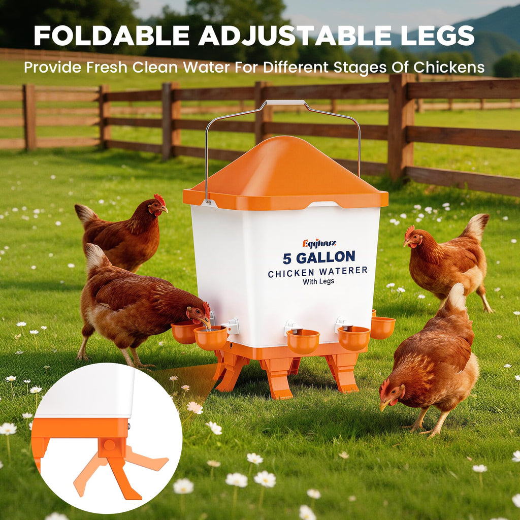 5 Gallons Chicken Waterer Bucket with Cups and Adjustable Legs K118