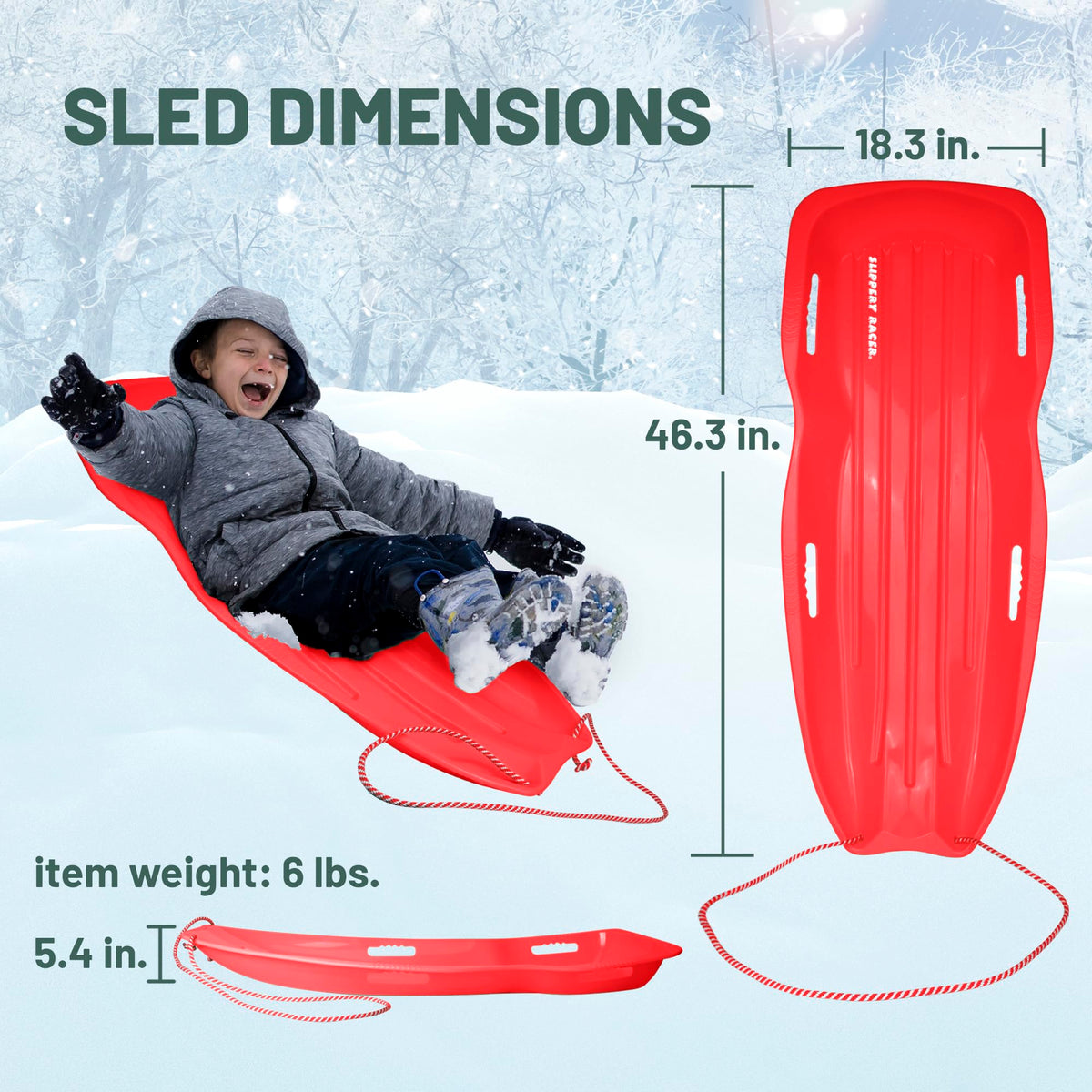 Plastic Toboggan Snow Sled with Pull Rope and Handles F58506