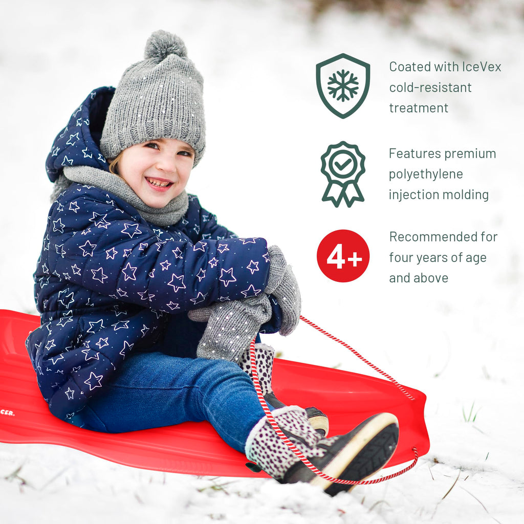 Plastic Toboggan Snow Sled with Pull Rope and Handles F58506
