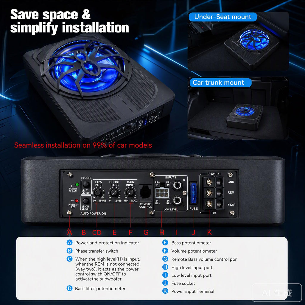 800W Under Seat Subwoofer with Amp Z523838