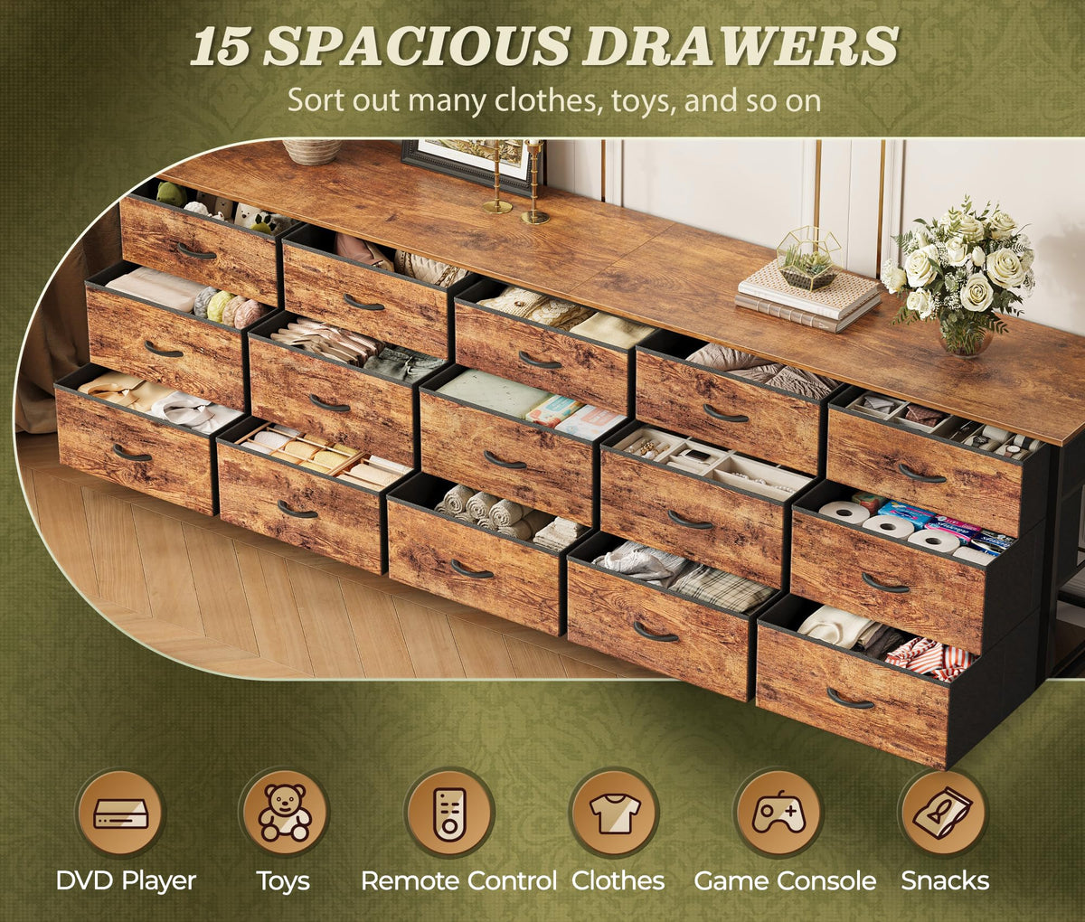 78.7 inch 15 Drawer Fabric Dresser N199