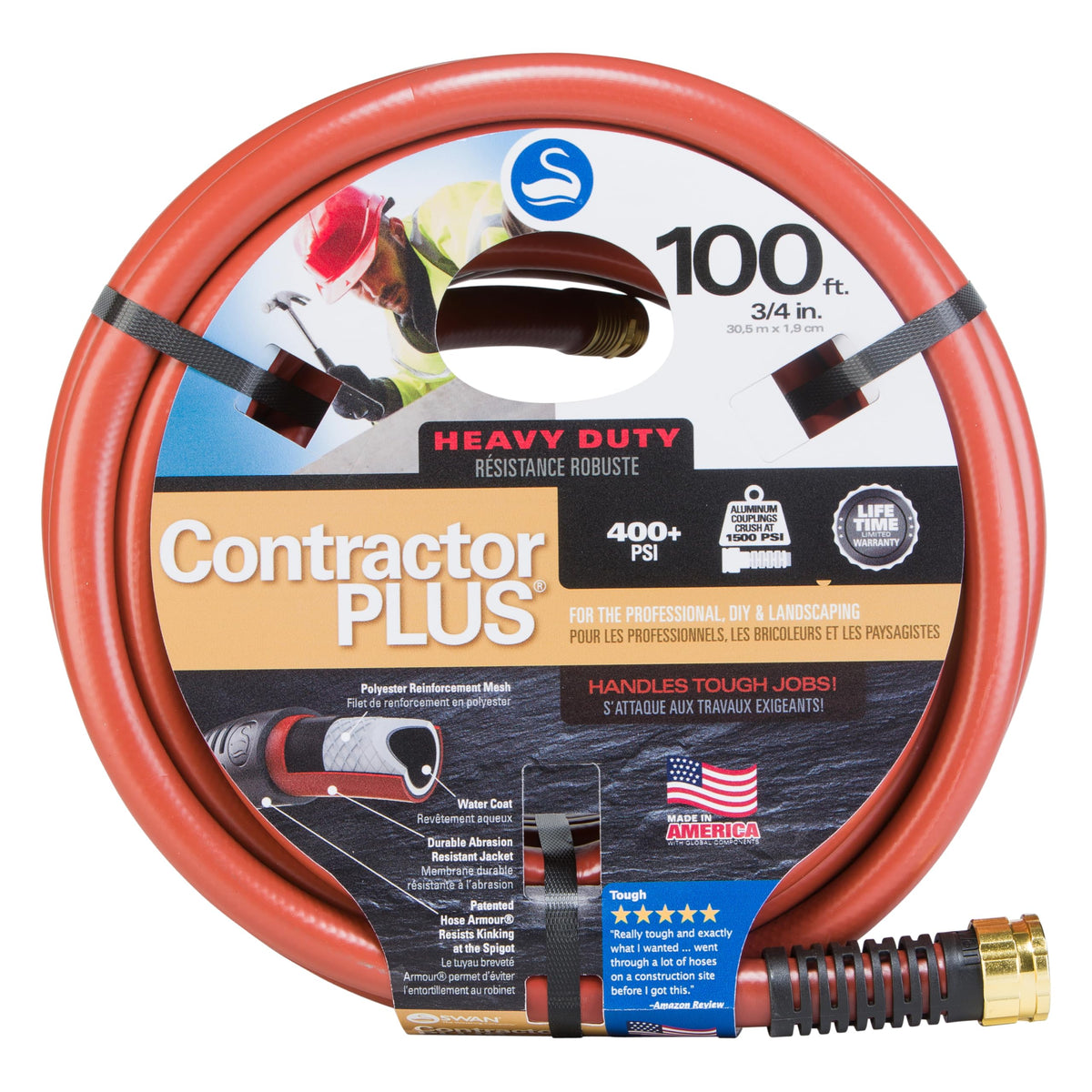 Heavy Duty Watering Hose, 100' Length, 3/4" Diameter, 400+ PSI, Red E73512