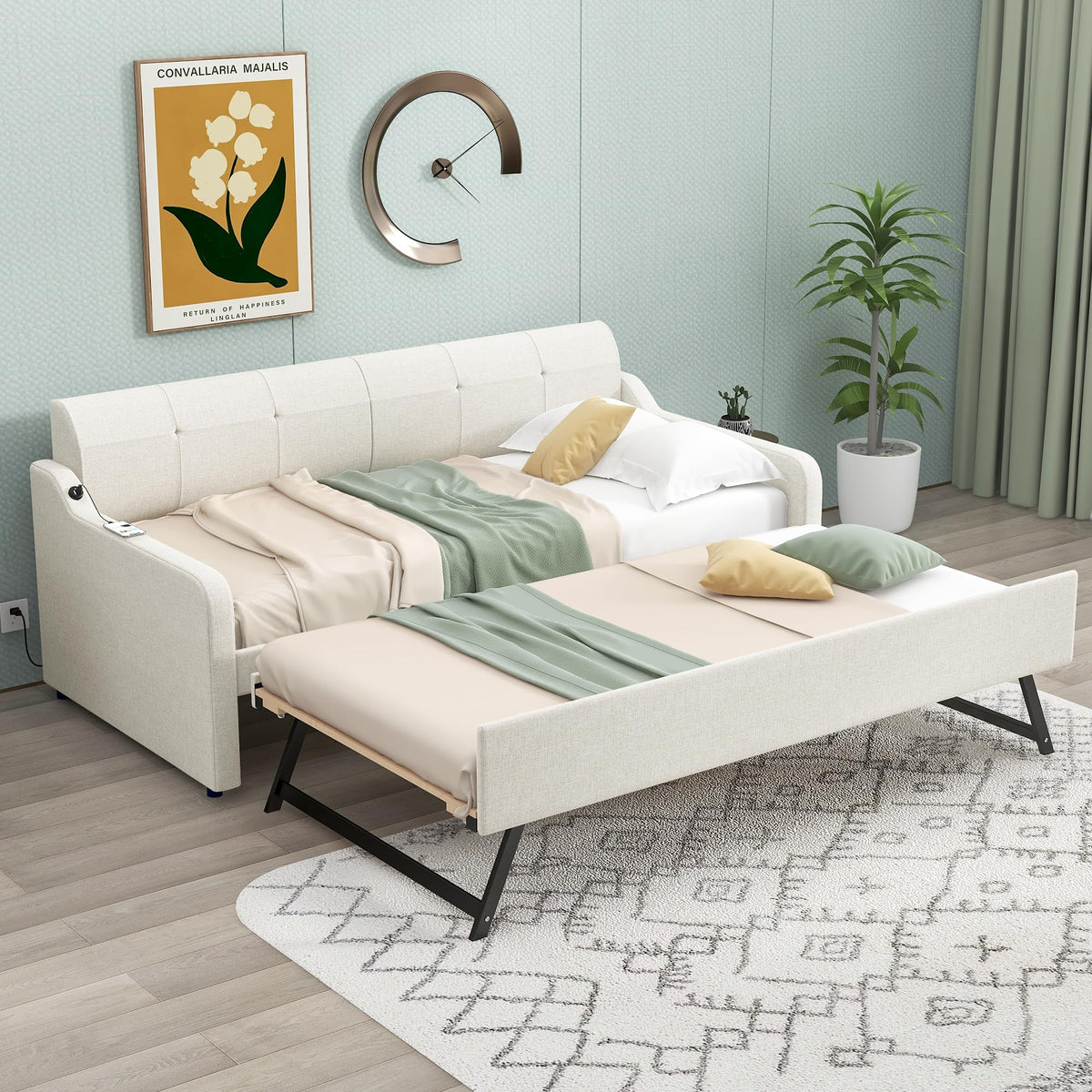 Twin Size Upholstered Daybed with Trundle H622