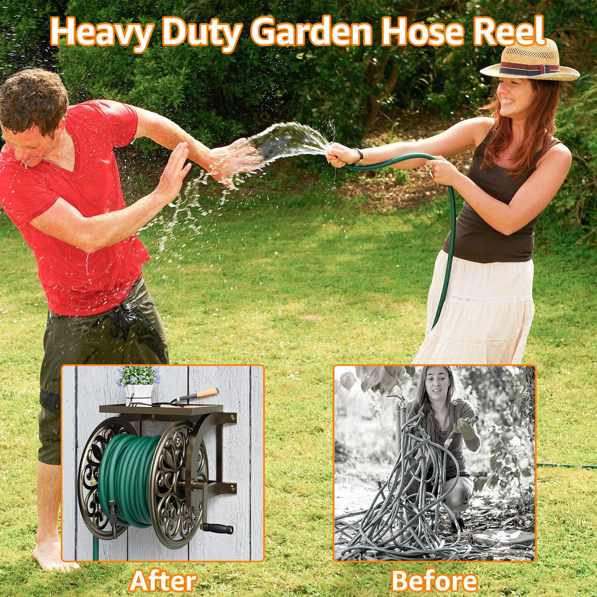 Wall Mount Garden Hose Reel, Holds 200-Feet of 5/8-Inch Hose H38187