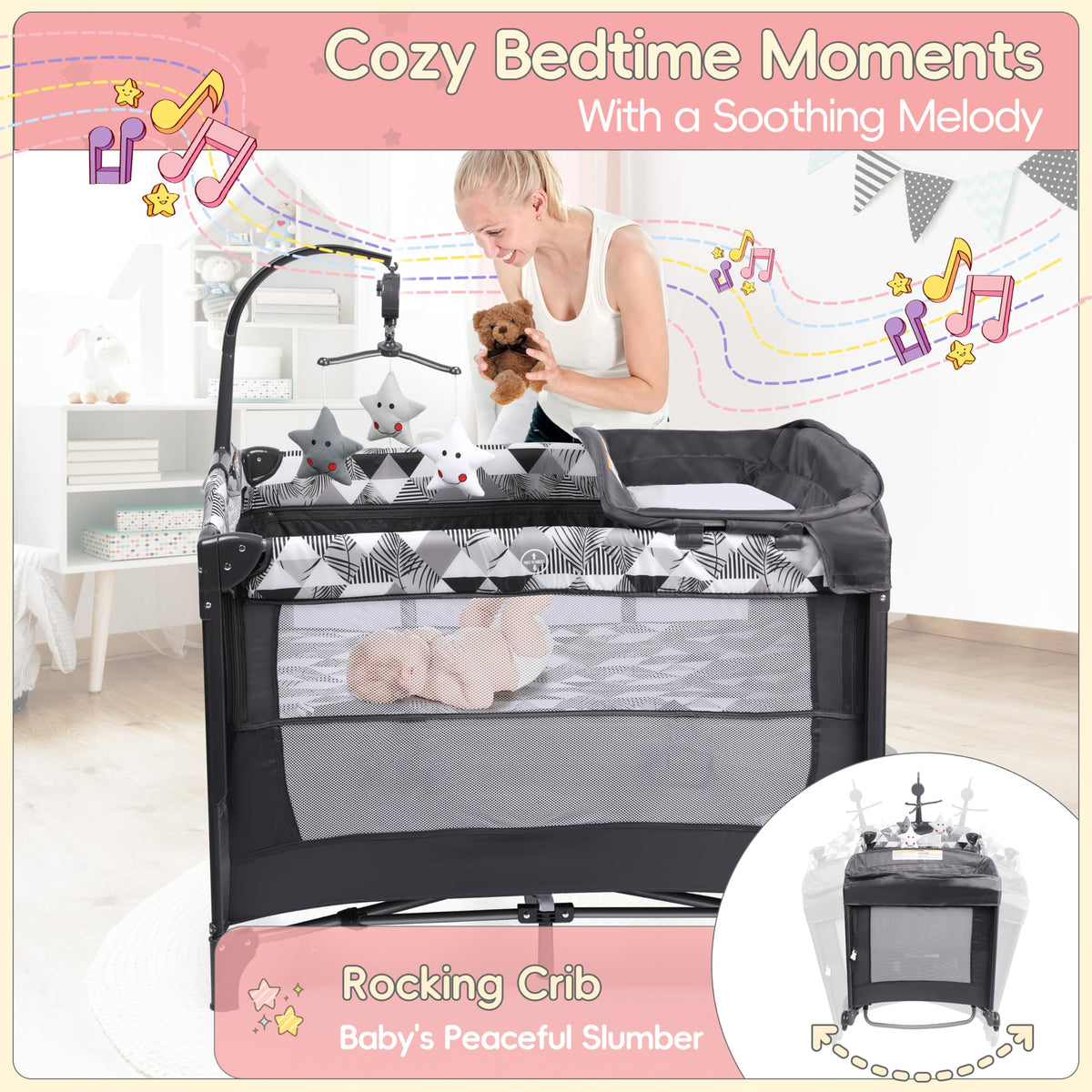 5-in-1 Baby Bassinet Bedside Sleeper with Changing Table E984891