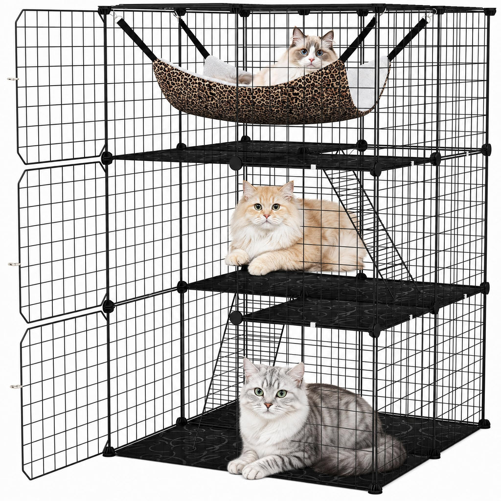 3-Tier Wire Metal Cat Enclosure with Hammock O162